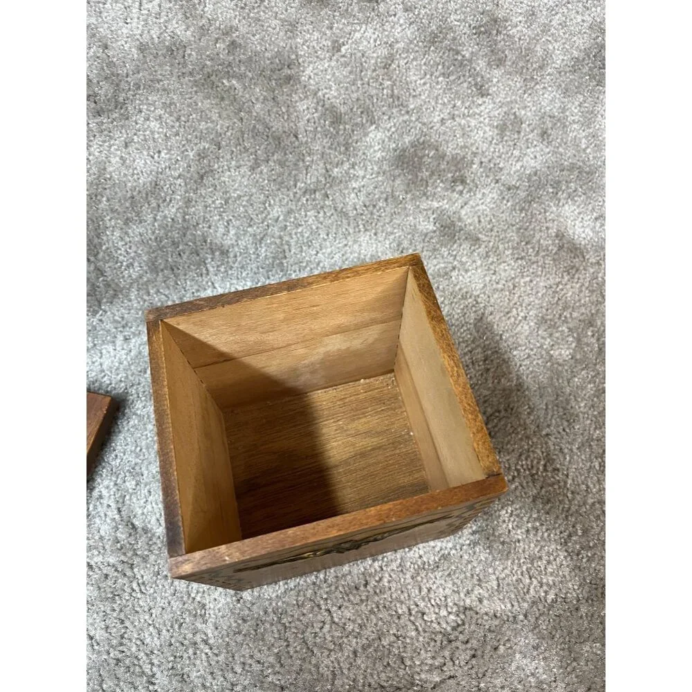 Vintage,‎ Wood Box/Canister Brass Eagle Emblem Dovetail Joints Kitchen